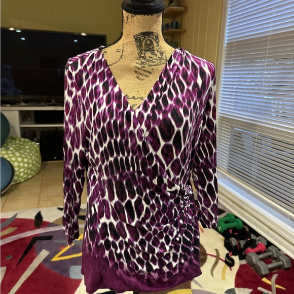 Calvin Klein Tops - Calvin Klein Purple Patterned V-Neck Blouse size Large